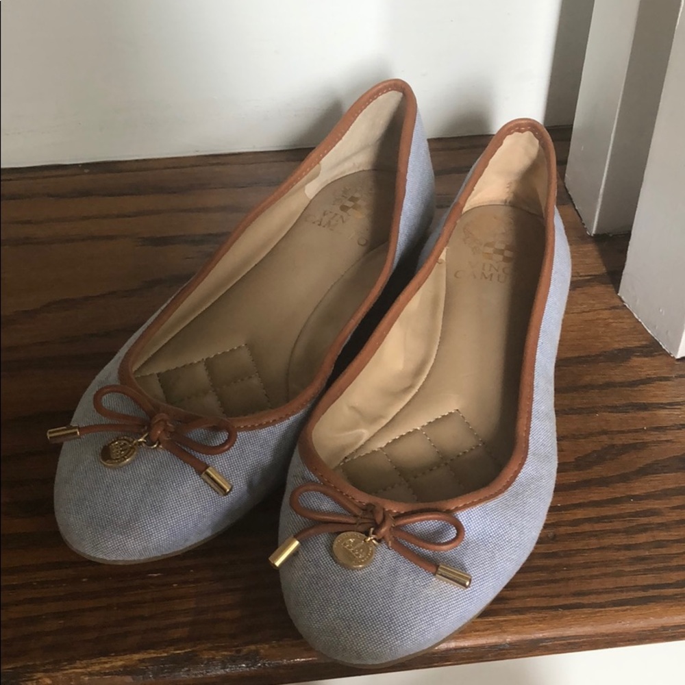 Summery Denim Blue Flats with Leather Accents